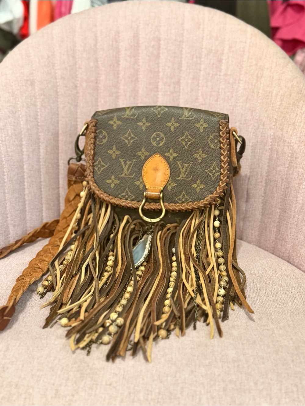Vintage Boho- Louis Vuitton Monogram Leather Fringe Crossbody